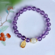 Buddha Stones Natural Amethyst Crystal Hetian Jade Healing Charm Bracelet Bracelet BS 5
