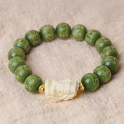 Buddha Stones Green Bodhi Seed Ivory Fruit Daikokuten God of Wealth Buddha Om Mani Padme Hum Engraved Calm Bracelet
