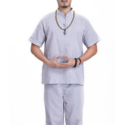 Buddha Stones Spiritual Zen Meditation Prayer Practice Cotton Linen Clothing Men's Set Clothes BS Gray XXXL
