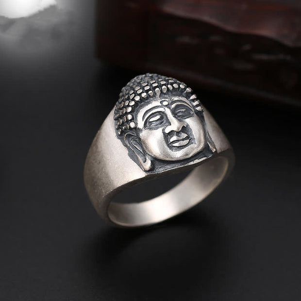 Buddha Stones 990 Sterling Silver Buddha Head Wealth Blessing Ring