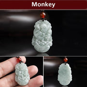 Buddha Stones Natural Jade 12 Chinese Zodiac Sucess Pendant Necklace Necklaces & Pendants BS Monkey