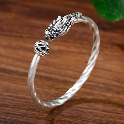 Buddha Stones 999 Sterling Silver Year of the Dragon Luck Strength Metal Cuff Bracelet Bangle Bracelet Bangle BS Dragon(Luck♥Strength)(Adjustable)