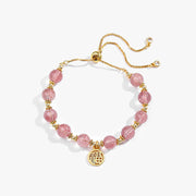 Buddha Stones 14K Gold Plated Natural Strawberry Quartz Fu Character Positive Charm Bracelet Bracelet BS 1