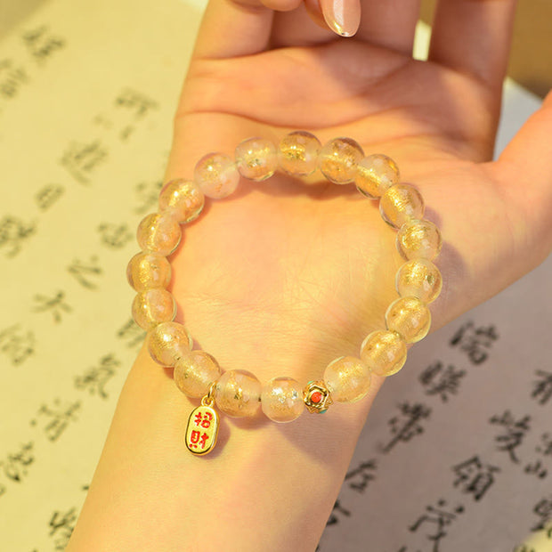 Buddha Stones Tibetan Incense Ash Liuli Glass Bead Lucky Fortune Fu Character Charm Bracelet