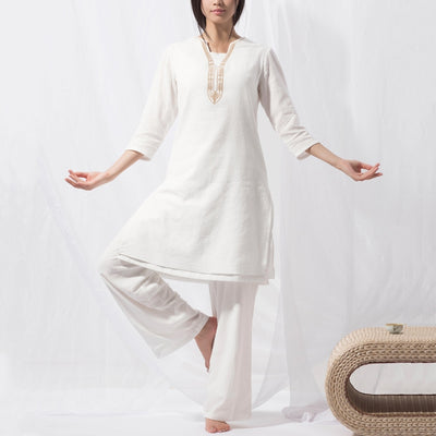 Buddha Stones 2Pcs Tai Chi Meditation Yoga Cotton Clothing Top Pants Women's Set