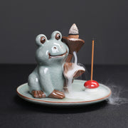 Buddha Stones Meditation Frog Ceramic Lotus Healing Incense Burner Incense Burner BS 6