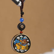 Buddha Stones PiXiu Copper Coin Ebony Wood Luck Attract Wealth Key Chain Decoration