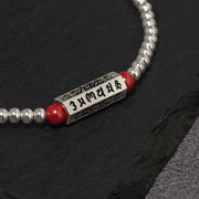 Buddha Stones 925 Sterling Silver Cinnabar Om Mani Padme Hum Bead Blessing Bracelet Bracelet BS 3