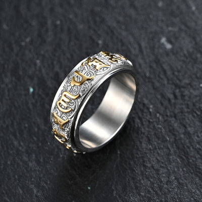 Buddha Stones Six True Words Balance Calm Titanium Steel Ring (Extra 30% Off | USE CODE: FS30) Rings BS Silver&Gold US12