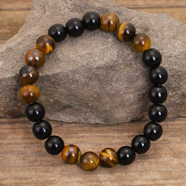 Buddha Stones Tibetan Black Onyx Tiger Eye Protection Necklace Mala Set