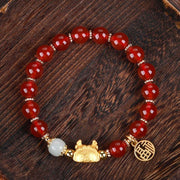 Buddha Stones Year Of The Dragon Red Agate Gray Agate Dumpling Luck Fu Character Bracelet