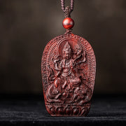 Buddha Stones Chinese Zodiac Natal Buddha Small Leaf Red Sandalwood Lotus Protection Necklace Pendant Necklaces & Pendants BS Dragon/Snake-Samantabhadra Bodhisattva