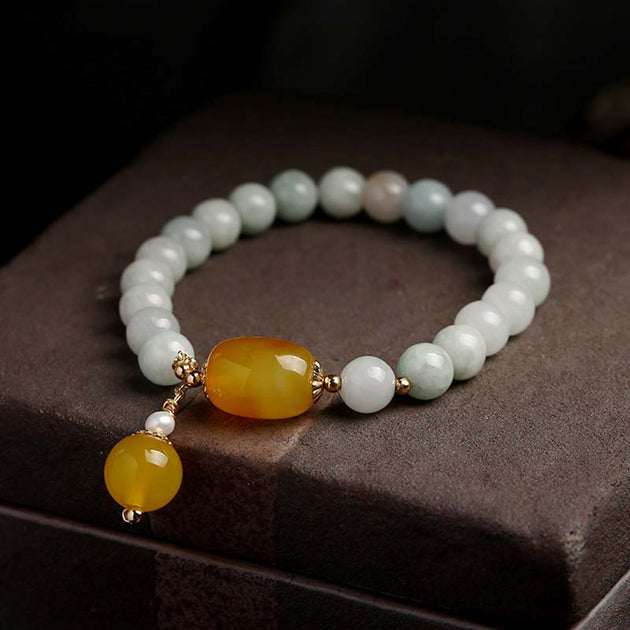 Buddha Stones Natural White Jade Agate Protection Bracelet ...