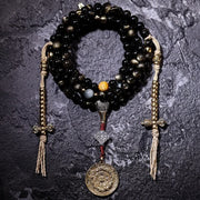 Buddha Stones 108 Mala Beads Gold Sheen Obsidian Tiger Eye Eagle's Eye Stone Wealth Bracelet Mala Bracelet BS 25