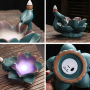 Buddha Stones Lotus Flower Leaf Frog Butterfly Pattern Healing Ceramic Incense Burner Decoration Incense Burner BS 3