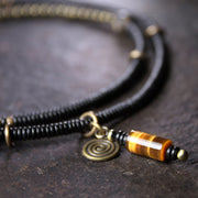 Buddha Stones Ebony Wood Dzi Bead Copper Peace Couple Bracelet Necklace Pendant Bracelet Necklaces & Pendants BS 7