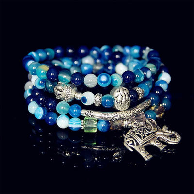 Buddha Stones Natural Agate Elephant Buddha Hope Bracelet Bracelet buddhastoneshop Blue Agate