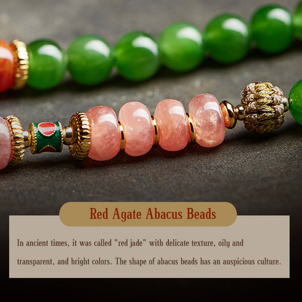 Buddha Stones 108 Mala Beads Cyan Jade Red Agate Laughing Buddha Luck Bracelet Mala Bracelet BS 14