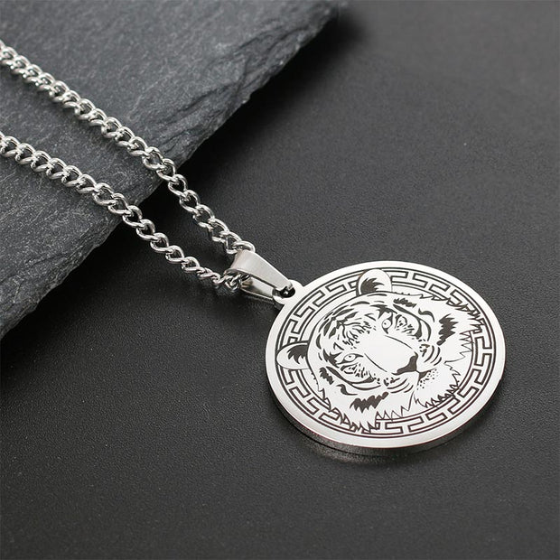 Buddha Stones Animal Titanium Steel Chain Necklace Protection Pendant Necklaces & Pendants BS Silver Tiger