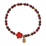 Buddha Stones 14K Gold Natural Garnet Cinnabar Flower Calm Bracelet Bracelet BS 10