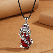 Buddha Stones PiXiu Garnet Copper Coin Wealth Luck Necklace Pendant Necklaces & Pendants BS PiXiu&Leather Rope