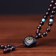 Buddha Stones 108 Mala Beads Tibetan Small Leaf Red Sandalwood Lotus Balance Bracelet Bracelet Mala BS 6