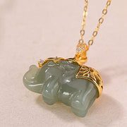 Buddha Stones 925 Sterling Silver Jade Elephant Blessing Fortune Necklace Chain Pendant Necklaces & Pendants BS 6