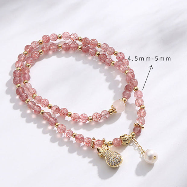 Buddha Stones Strawberry Quartz Money Bag Positive Charm Double Wrap Bracelet Bracelet BS 7