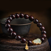 Buddha Stones Small Leaf Red Sandalwood Gourd Jade Calm Relaxation Bracelet Bracelet BS 1