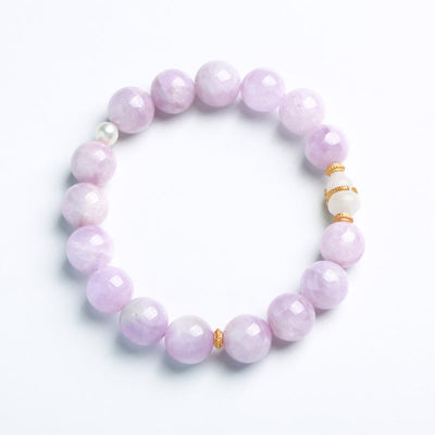 Buddha Stones Kunzite Hetian White Jade Gourd Love Spiritual Growth Bracelet Bracelet BS Kunzite (Love ♥ Positive)