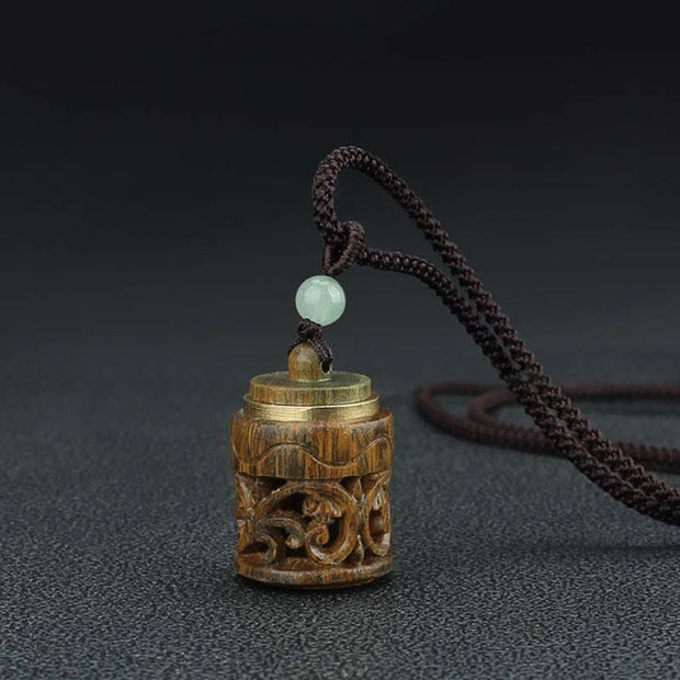 Buddha Stones Tibet Green Sandalwood Rosewood Om Mani Padme Hum Lotus Positive Soothing Necklace Pendant Necklaces & Pendants BS 14