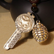 Buddha Stones PiXiu Wealth Copper Coin Yin Yang Bagua Handmade Key Chain Key Chain BS Key Turtle Shell