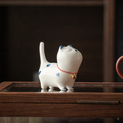 Buddha Stones Mini Lucky White Cat Kitten Tea Pet Ceramic Home Desk Figurine Decoration Decorations BS 7