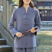 Buddha Stones Spiritual Zen Practice Yoga Meditation Prayer Uniform Cotton Linen Clothing Women's Set Clothes BS Blue 6XL