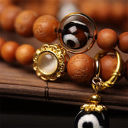 Buddha Stones Tibetan Sandalwood Om Mani Padme Hum Three-eyed Dzi Bead Keep Away Evil Spirits Double Wrap Bracelet