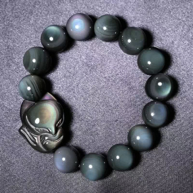 Buddha Stones Rainbow Obsidian Fox Healing Positive Bracelet Bracelet BS 8