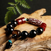 Buddha Stones Tibetan Nine-Eye Dzi Bead Black Onyx Wealth Protection Bracelet Bracelet BS 3