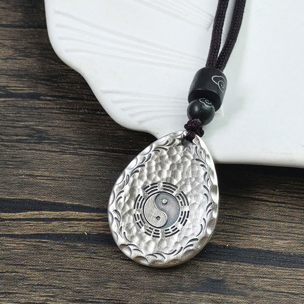 Buddha Stones Vintage 999 Sterling Silver Yin Yang Bagua Water Drop Design Balance Harmony Necklace Pendant Necklaces & Pendants BS 1
