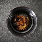 Buddha Stones Gold Leaf Chinese Jianzhan Dragon Phoenix Lotus Avalokitesvara Koi Fish Ceramic Teacup Tenmoku Kung Fu Tea Cup Bowl Jian Zhan Tea Cup BS 8.2cm*3.4cm*80ml Dragon
