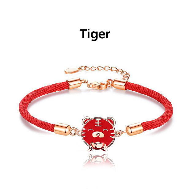 Buddha Stones 925 Sterling Silver Year of the Dragon Cute Chinese Zodiac Color Change Protection Bracelet Bracelet BS Tiger(Wrist Circumference 14-16cm)