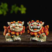 Buddha Stones Small Pair of Lion Fu Foo Dogs Ward Off Evil Protection Home Resin Decoration