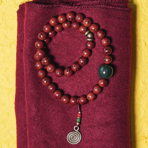 Buddha Stones Bodhi Seed Cyan Jade Copper Peace Luck Bracelet Bracelet BS 18cm