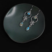 Buddha Stones 925 Sterling Silver Vintage Turquoise Waterdrop Pattern Balance Drop Dangle Earrings