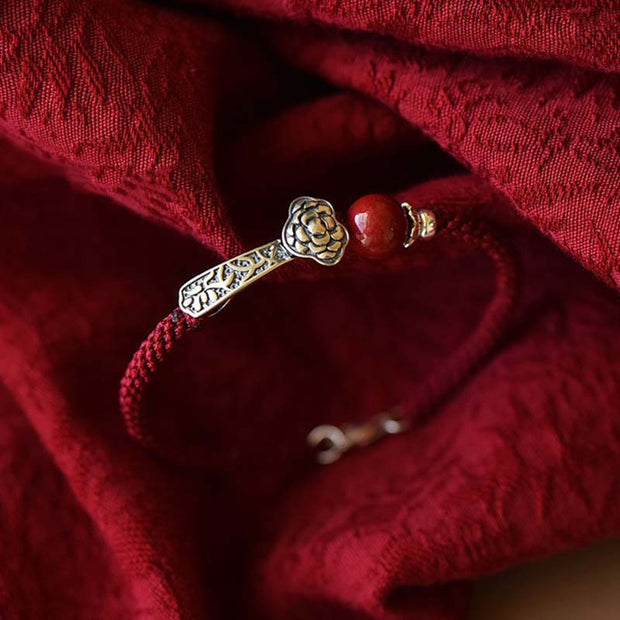 Buddhastoneshop 925 Sterling Silver Cinnabar Blessing String Bracelet