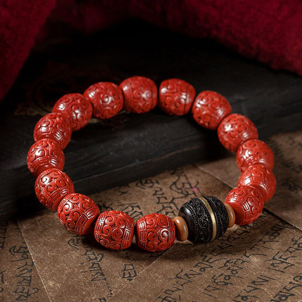 Buddha Stones Natural Cinnabar Ebony Calm Blessing Bracelet Bracelet BS 5
