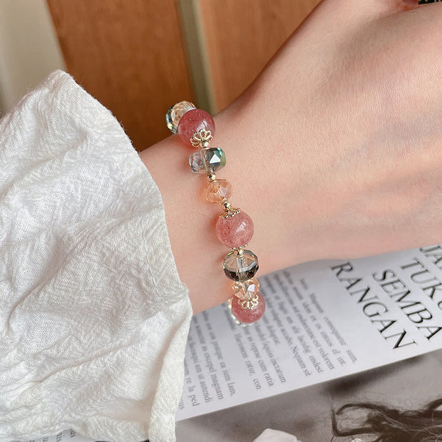 Buddha Stones Natural Strawberry Quartz Colorful Crystal Positive Bracelet Bracelet BS 9