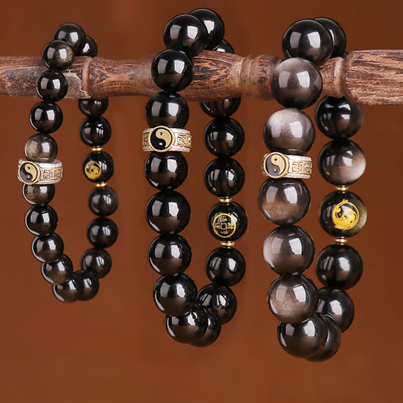 Buddha Stones 925 Sterling Silver Black Obsidian Gold Sheen