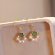 Buddha Stones Cyan Jade Pearl Bead Luck Drop Earrings Earrings BS 3