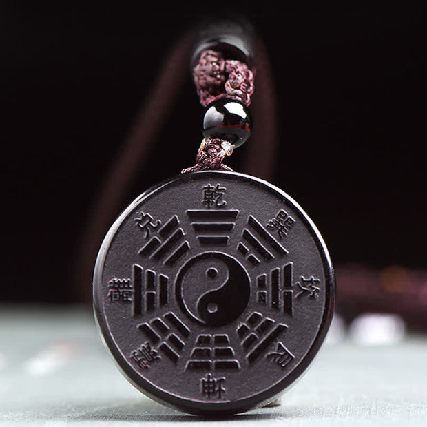 Buddha Stones Black Obsidian Bagua Yin Yang Strength Necklace Pendant Necklaces & Pendants BS 2