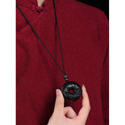 Buddha Stones Chinese Zodiac Natural Black Obsidian Peace Buckle Strength Necklace Pendant Necklaces & Pendants BS 10